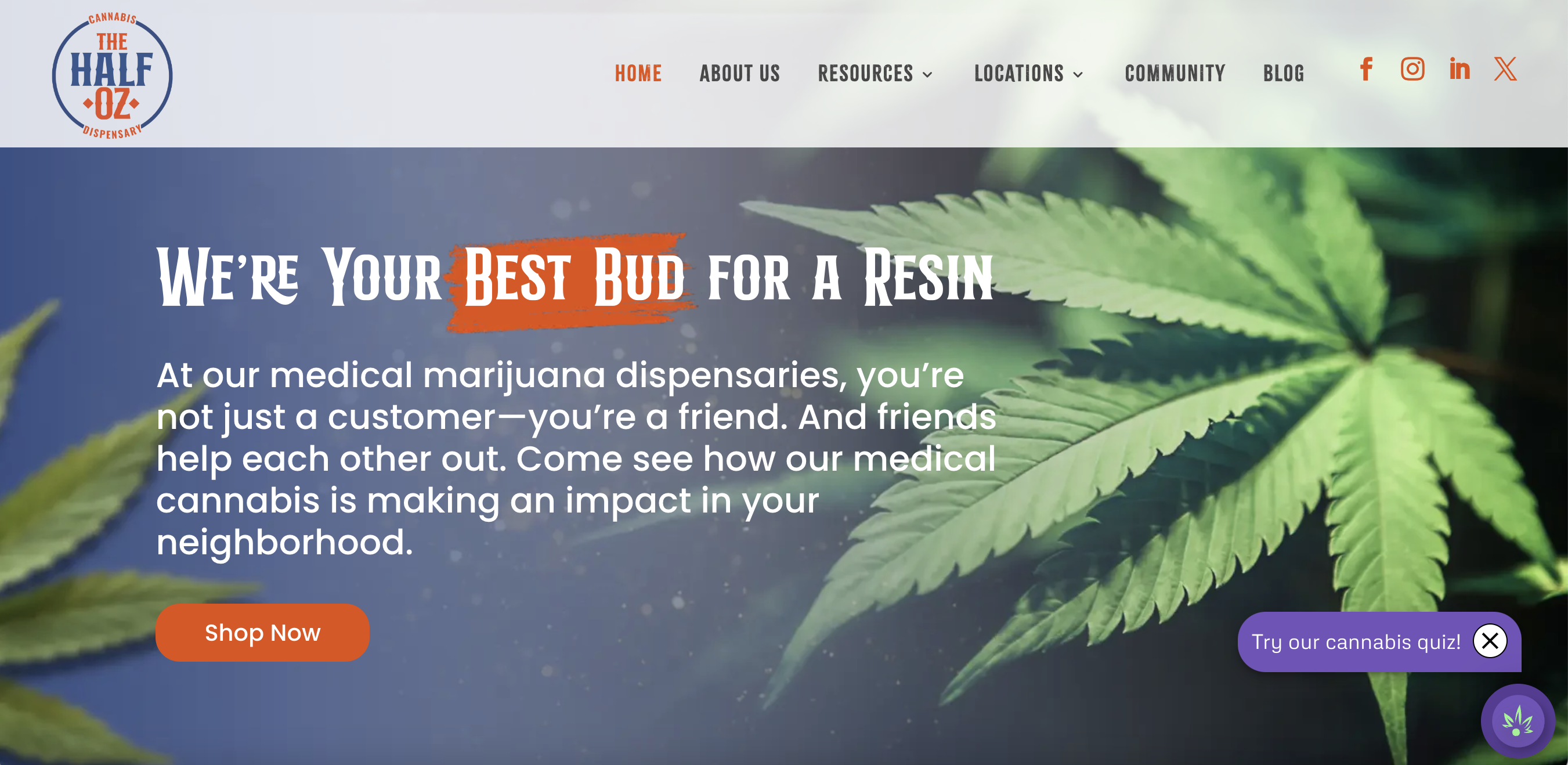 The Half Oz cannabis dispensary website